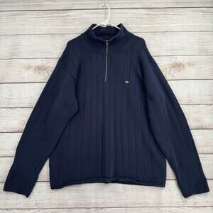 Vintage Y2K Polo Jeans Co 1/4 Zip Sweater Men's XXL Navy Blue Flag Embroidered